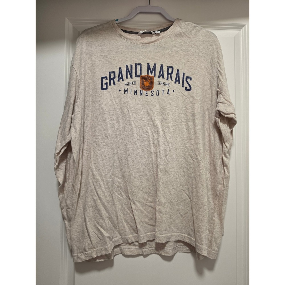 Camp David Grand Marais Minnesota Long Sleeve Graphic Tee Oatmeal Beige XL